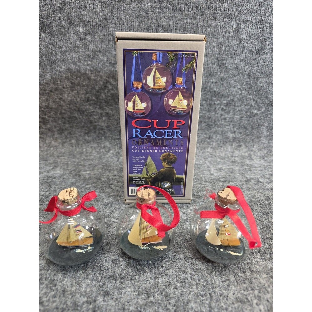Authentic Models Cup Racer Ornaments Set 3 America's Cup Yachts In Bottle New